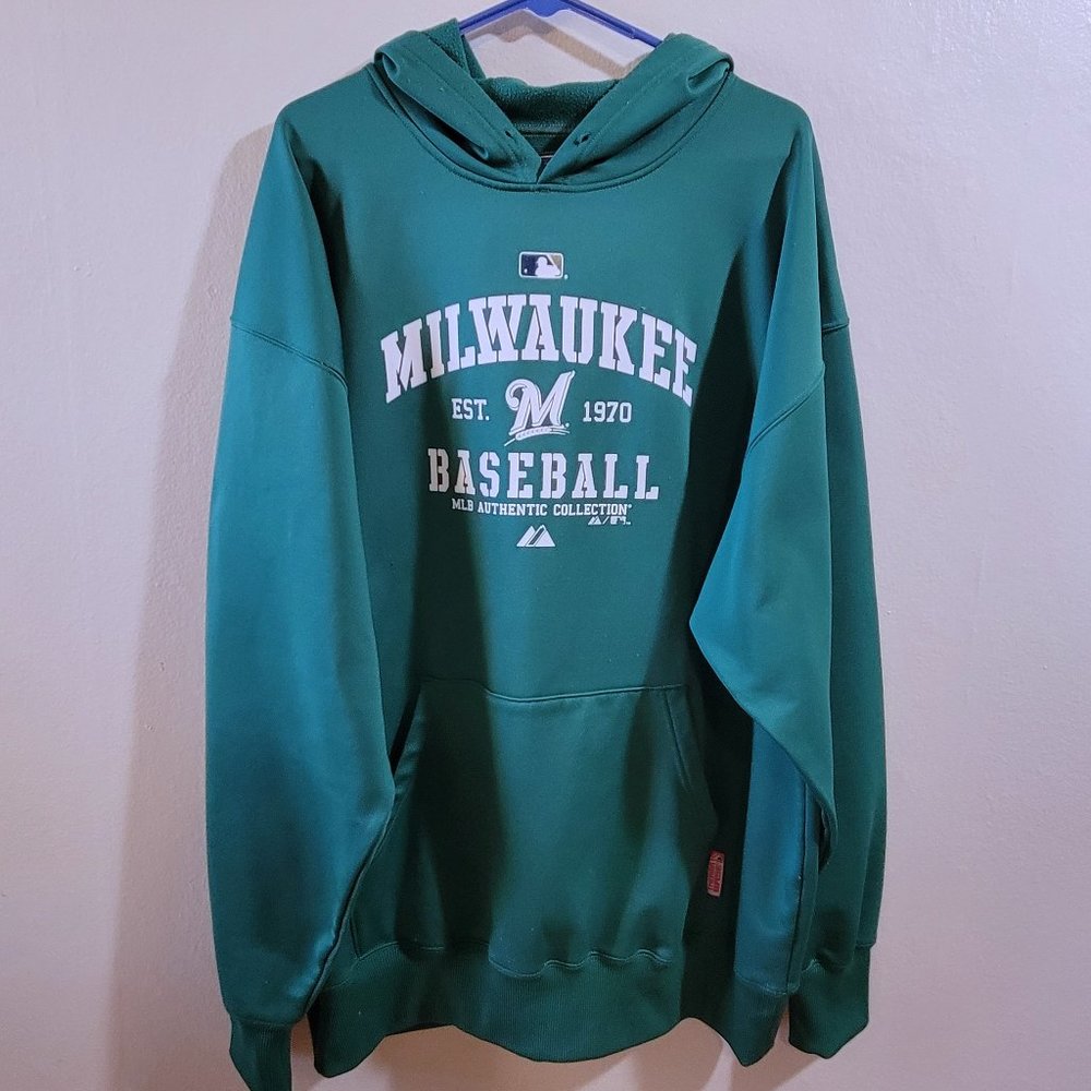 Authentic Milwaukee Brewers Baseball Printed Hoodie Green Size XL
